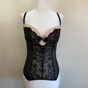 Victoria's Secret 36B M Black and tan mesh corset Top